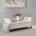 lvory Fabric Storage Bench with Rolled Arms, 38' Seat Width,  Black Legs, Button Fabric Design, Living Room Bedroom Entryway Furniture