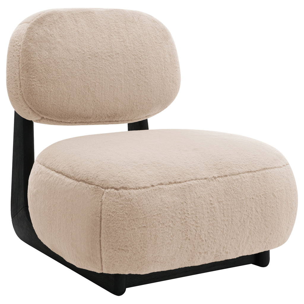 Phia Camel Upholstered Armless Accent Chair in Camel Faux Fur with Oval Back, Wood and Fabric Frame