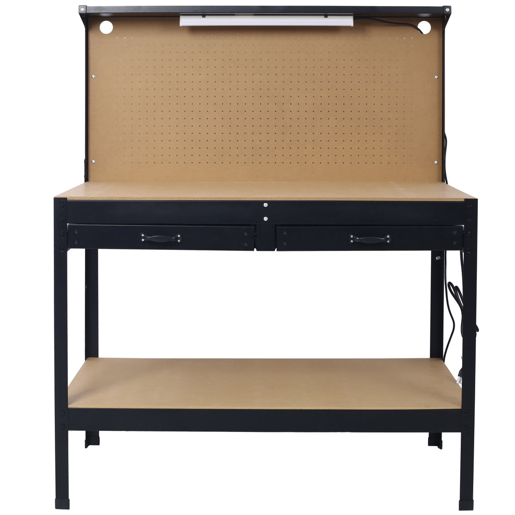 Steel Workbench Tool Storage Work Bench Workshop Tools Table W/Drawer and Peg Board ,4xAC outlets 2xUSB Ports
