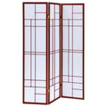 Colby White and Brown Red 3-Panel Folding Floor Screen in Wood and Fabric, 70.25H x 52W inches