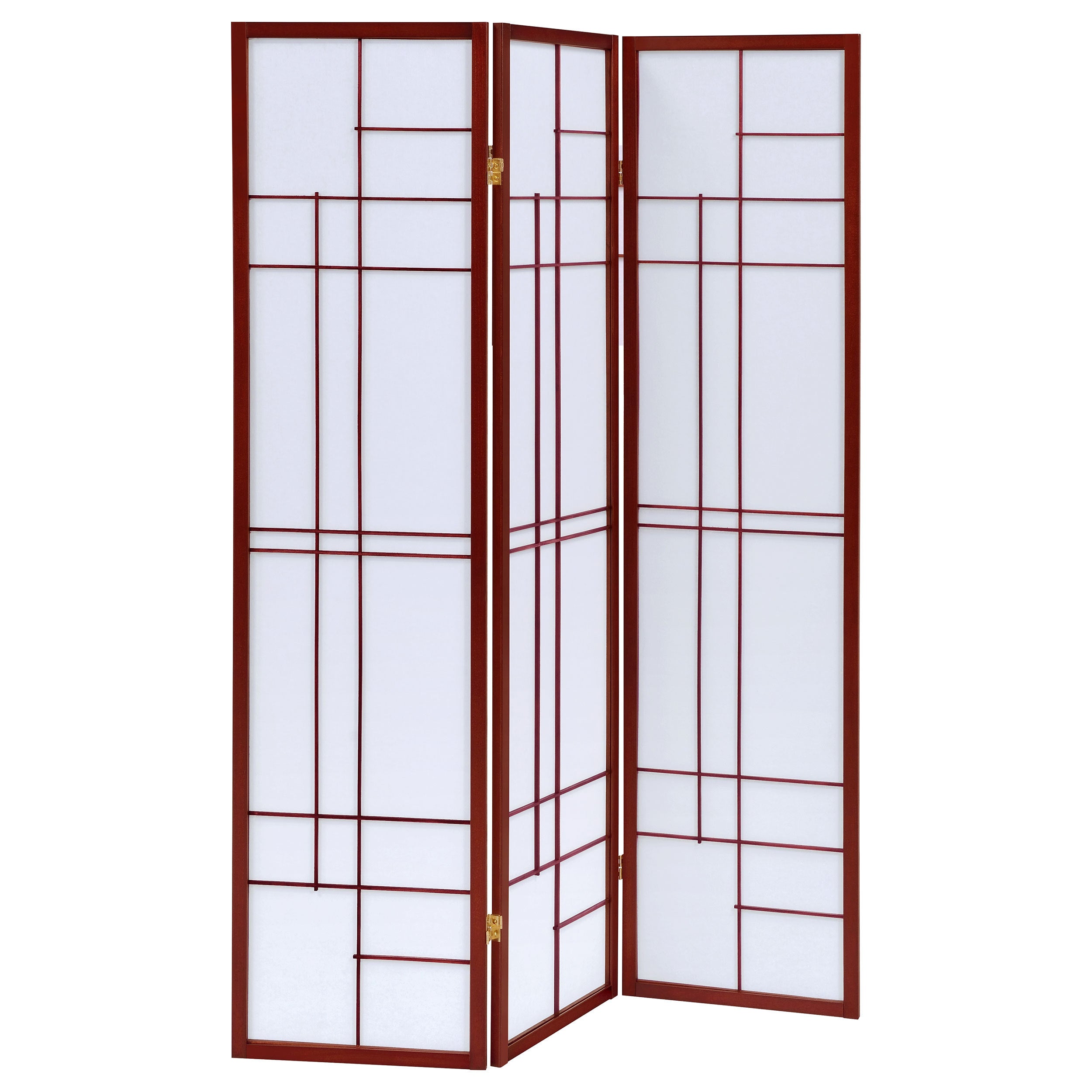 Colby White and Brown Red 3-Panel Folding Floor Screen in Wood and Fabric, 70.25H x 52W inches