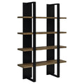 Mystrene Black and Walnut 4-Shelf Bookcase with Open Shelving Design in Wood Finish, 70.75H x 47.25W x 13.25D