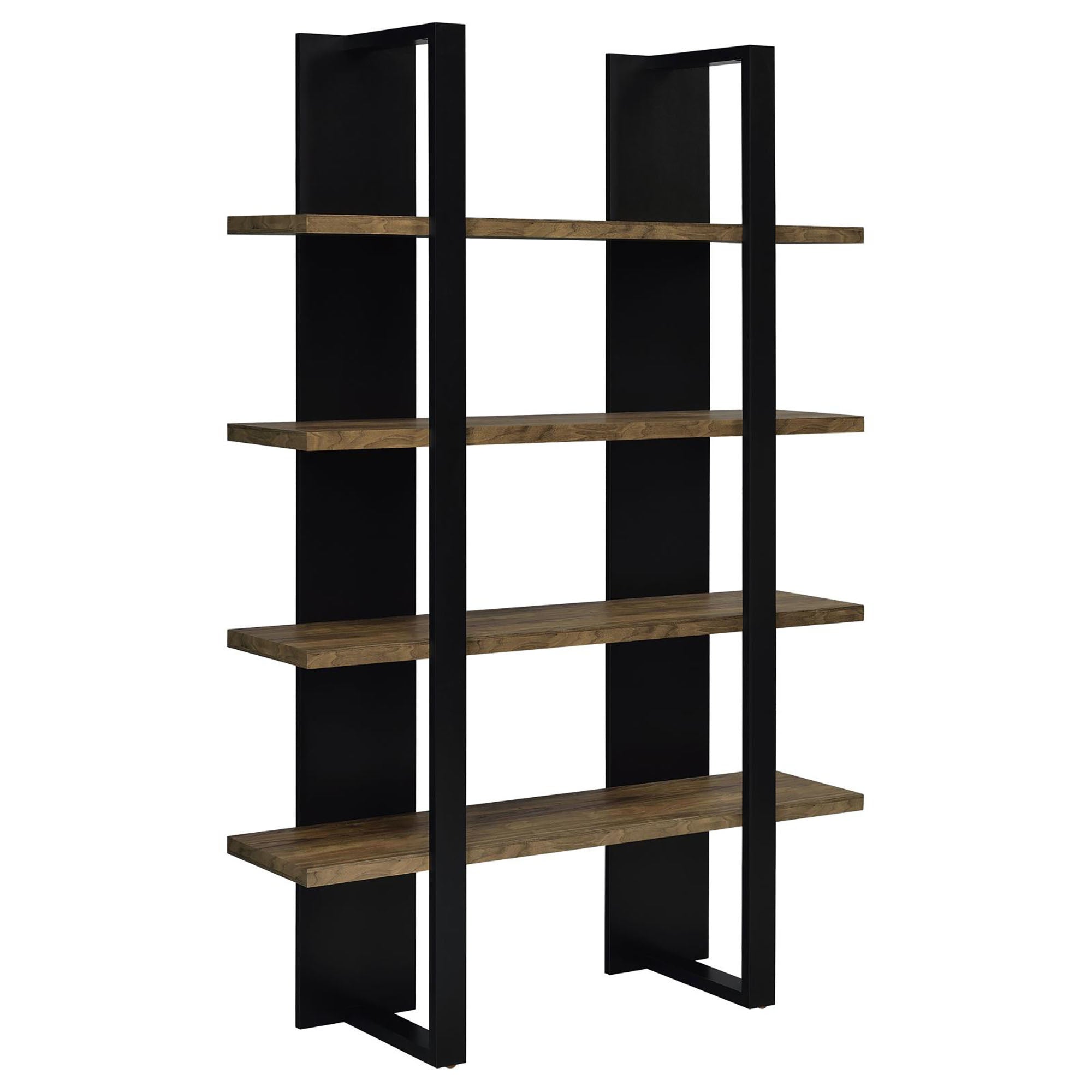 Mystrene Black and Walnut 4-Shelf Bookcase with Open Shelving Design in Wood Finish, 70.75H x 47.25W x 13.25D