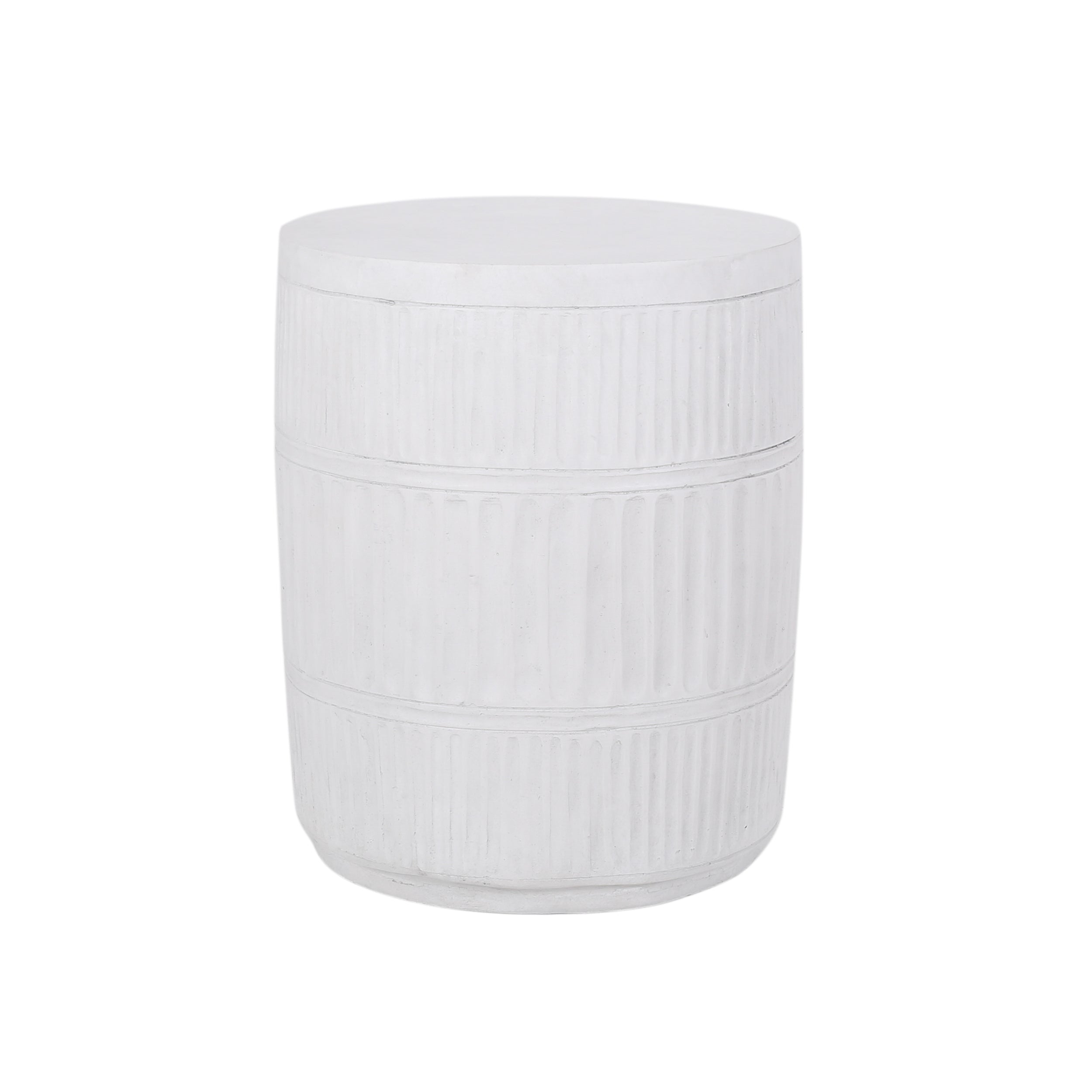 Modern Outdoor Patio End Table with Fluted Design in Antique White, Magnesium Oxide, 15x15x18.5 Inches