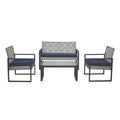 4-Piece Patio Furniture Set with Gray Acacia Wood Table Top, Blue Cushions and Light Gray Rattan
