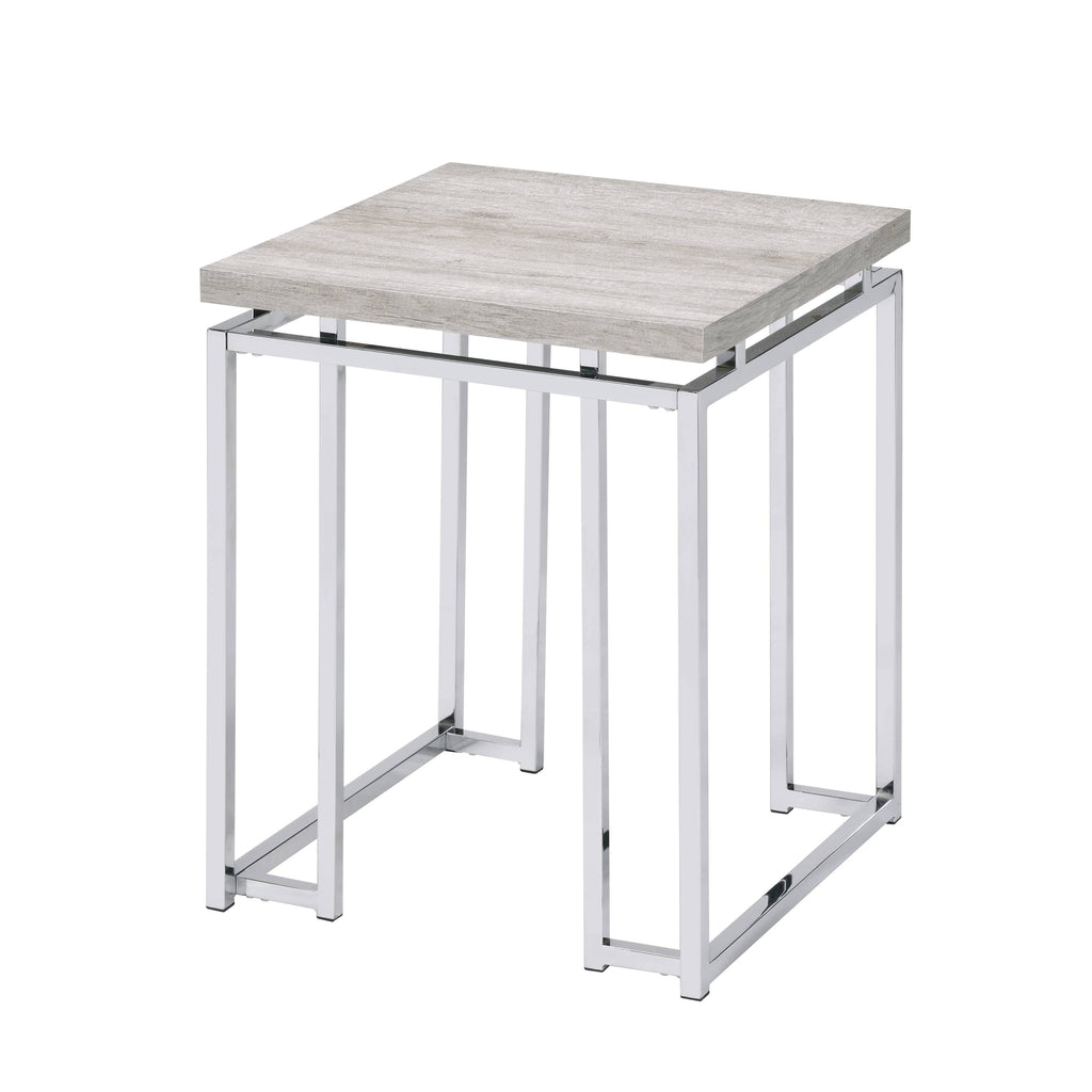 Natural Oak and Chrome End Table with Metal Sled Base