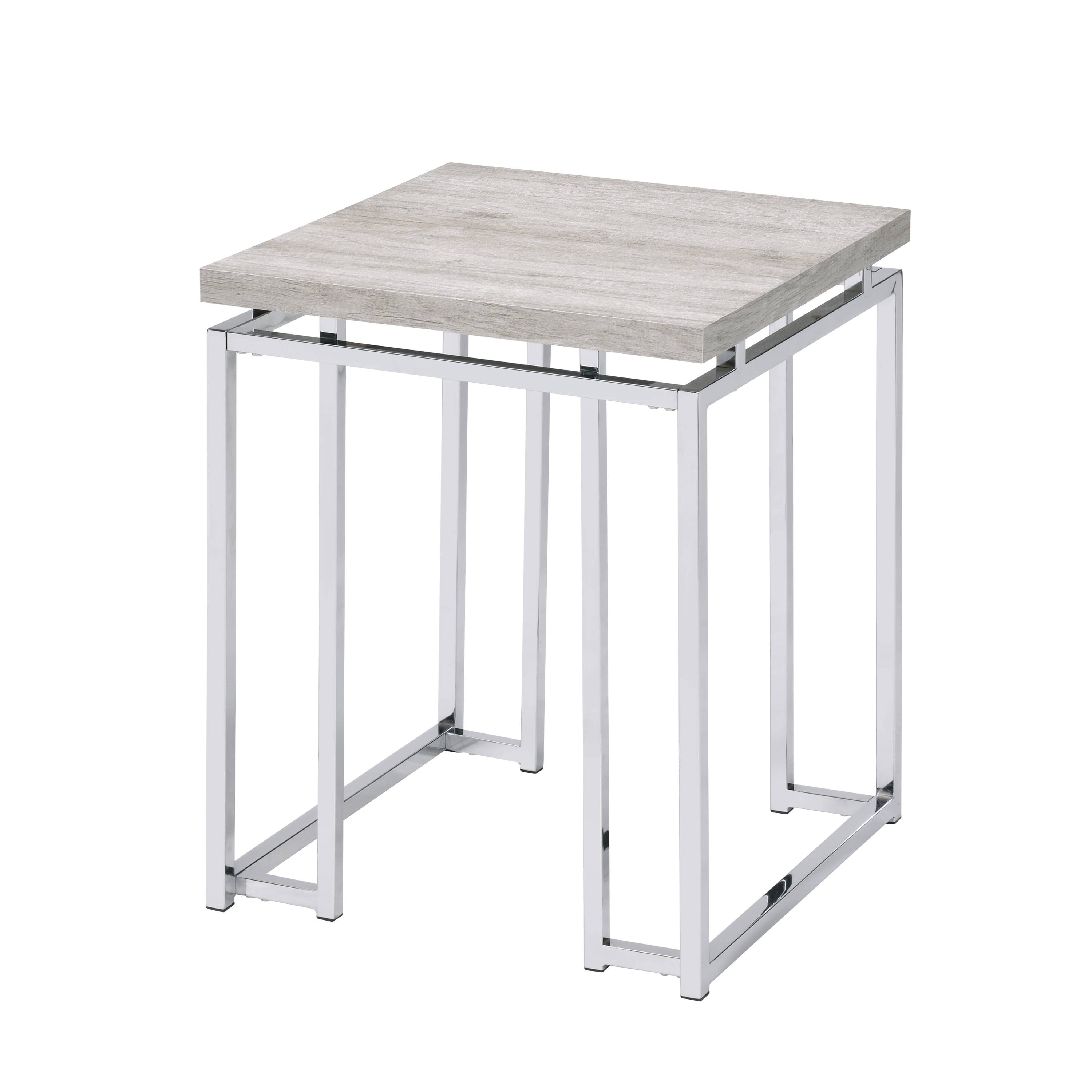Natural Oak and Chrome End Table with Metal Sled Base