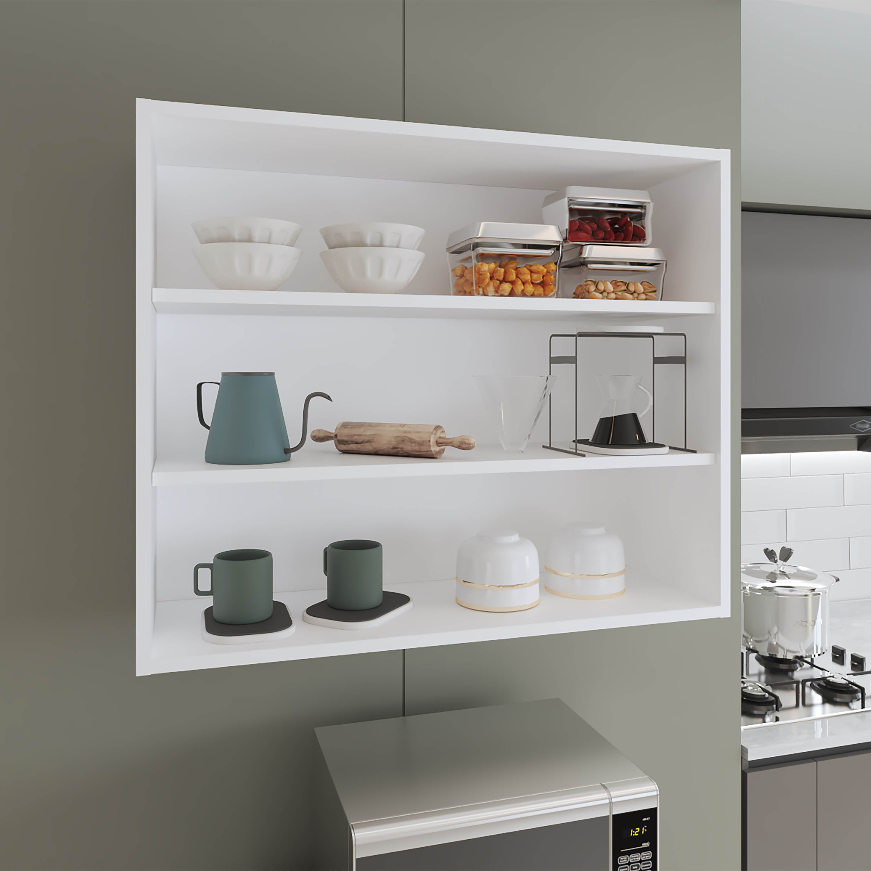 Wally 36' Wide x 30'H 3-Tier Open Wall Cabinet, Wall Shelf, Storage Cabinet, Cube Shelf Bedroom, Office, Living Room, Garage White