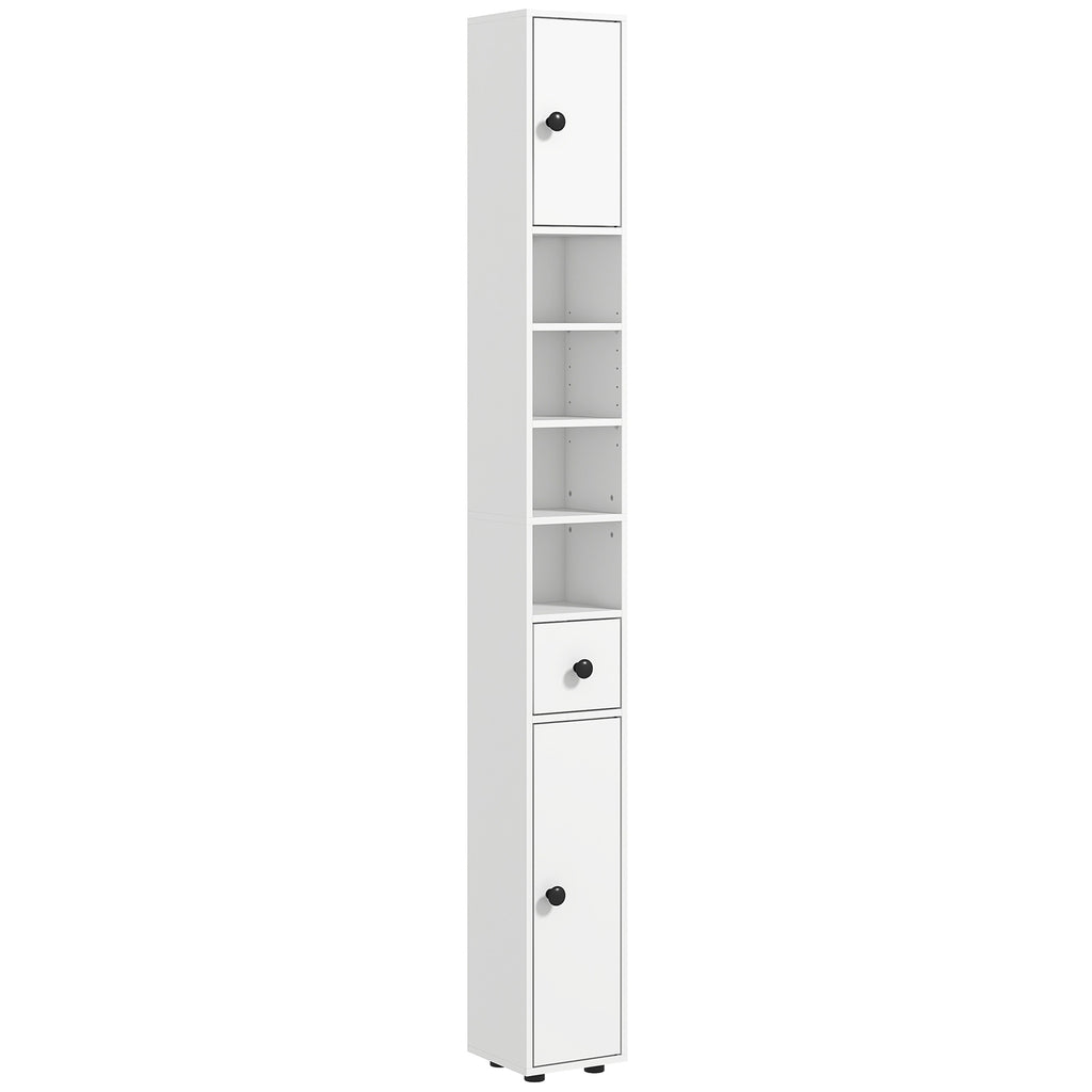 Kleankin 71' Tall Bathroom Storage Cabinet, Narrow Toilet Paper Cabinet with Open Shelves, 2 Door Cabinets, Adjustable Shelves for Kitchen, Hallway, Living Room, White