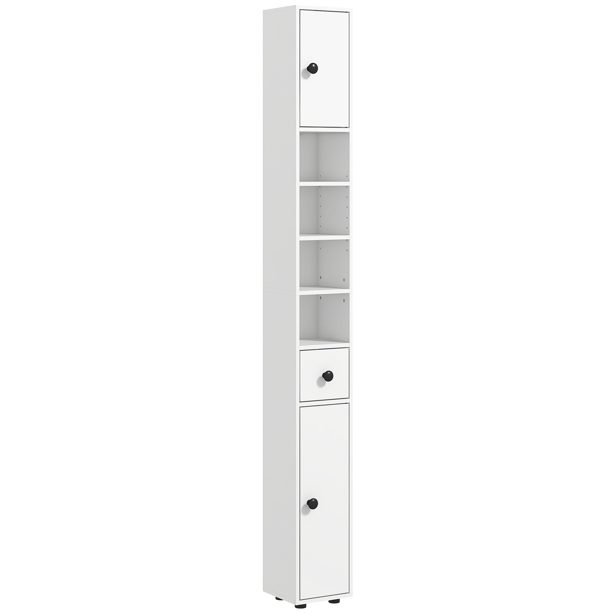 Kleankin 71' Tall Bathroom Storage Cabinet, Narrow Toilet Paper Cabinet with Open Shelves, 2 Door Cabinets, Adjustable Shelves for Kitchen, Hallway, Living Room, White