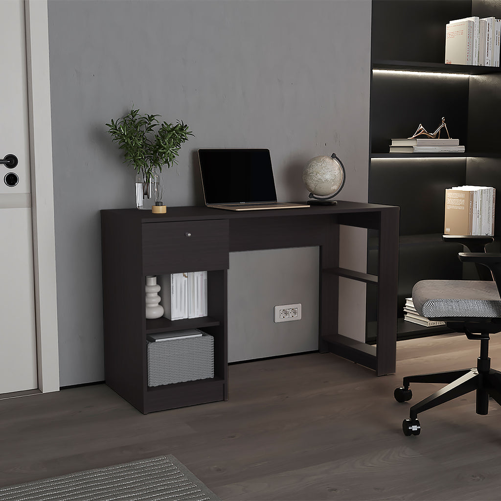 120-Home 47' Wide One Drawer Desk , Four Shelves, Writting Desk, Gamer Desk, Home Office, Living Room Black
