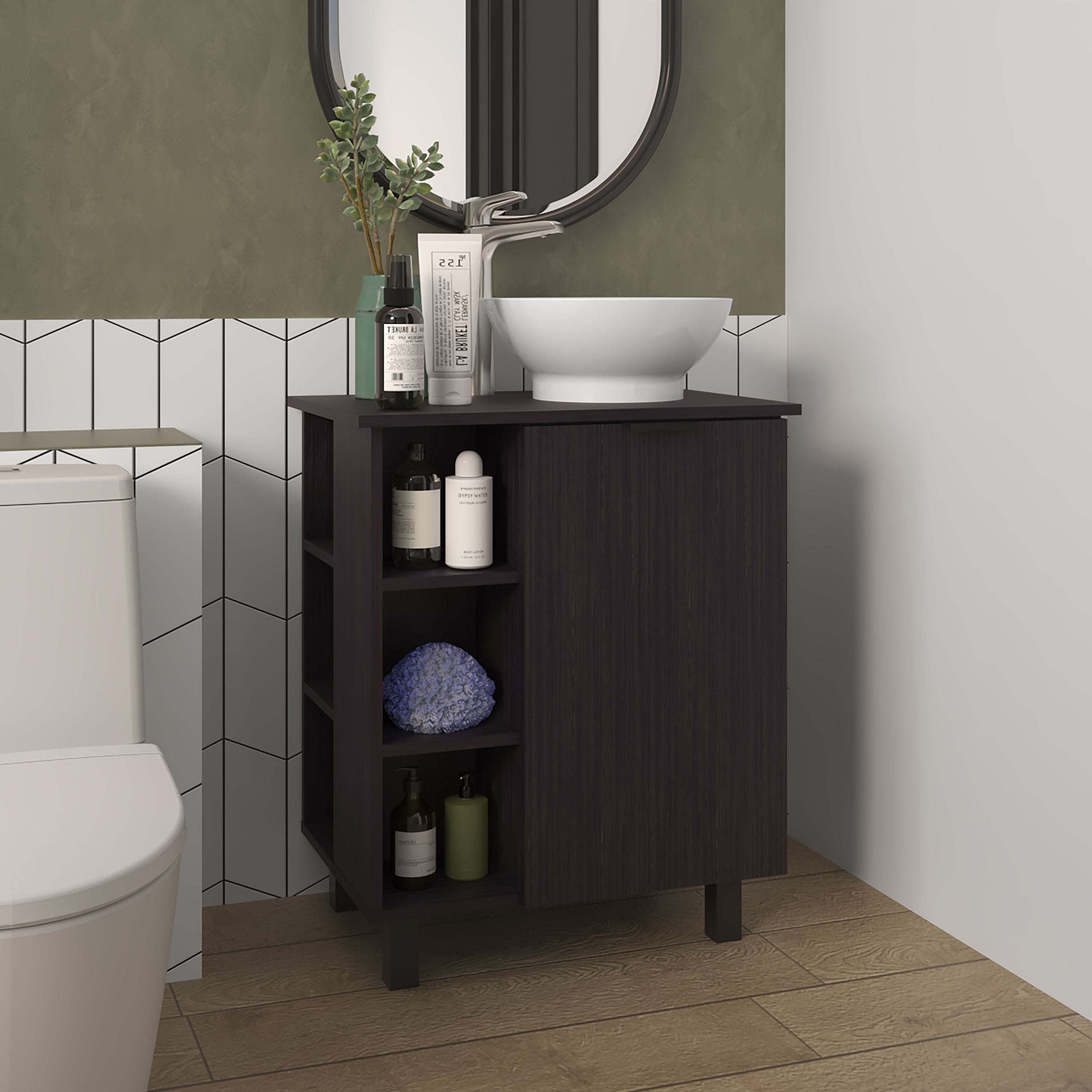 Wengue Bathroom Vanity with 1 Door and 8 Storage Shelf