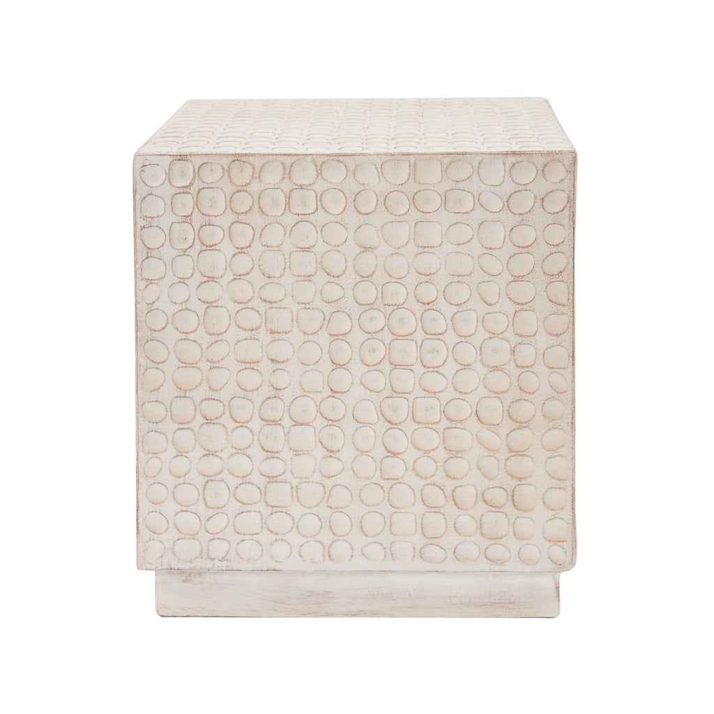Chic Modern MGO Cube Side Table with Fluted Design in Antique Brown, 15x15x17 inches