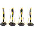 4 Pack Traffic Delineator Post Cones with Fillable Base, Adjustable Plastic Safety Barrier with 5Ft Plastic Chain, Outdoor and Indoor Crowd Control Stanchion for Traffic Control and 
warning Y/B