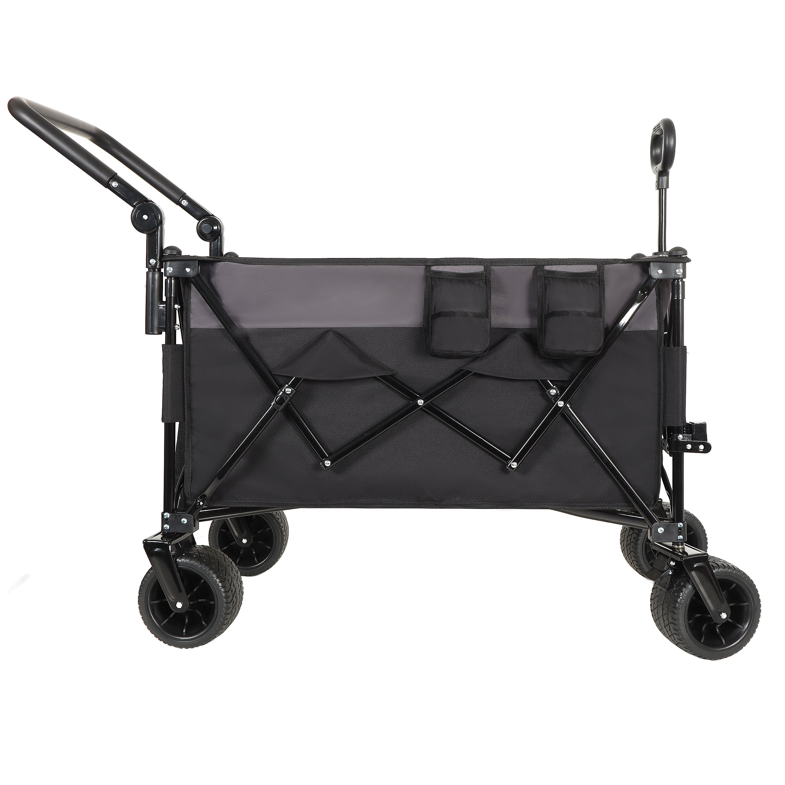 Multi-Functional Push-Pull Folding Wagon Cart with Rotating Handle & 360° All-Terrain Wheels – Heavy-Duty, Adjustable Design, Large Capacity for Transport, Groceries, and Outdoor Use, Black- Gray