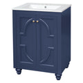 24' Modern Bathroom Vanity with Ornate Elliptical Motif, Soft-Close Hinges, Blue Ceramic Sink, Solid Wood & MDF Construction, French Elegance Design