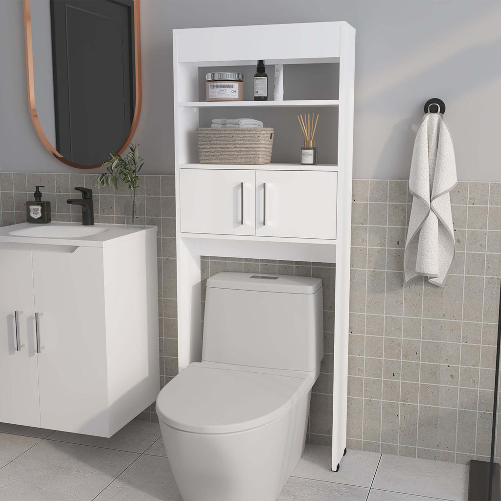 White 2-Door Bathroom Storage Cabinet with Open Shelves