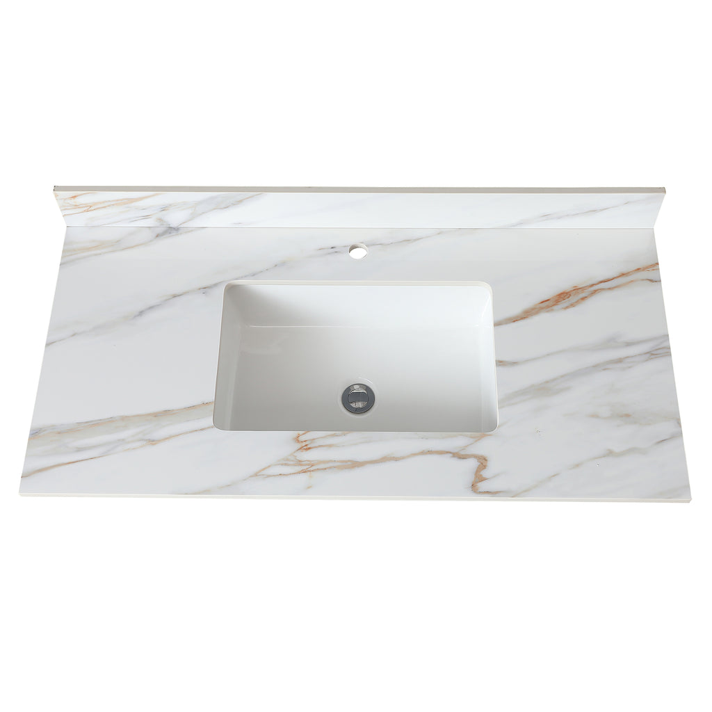 43 Inch Carrara White Marble Vanity Top with Undermount Sink and Backsplash,  Sintered Stone