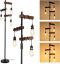 Dimmable Industrial Floor Lamp, Farmhouse Tree Floor Lamp, 68 Inch 3 Lights Wood Standing Lamp, Sturdy Base Tall Vintage Pole Light, Metal Black Floor Lamps for Living Room Bedroom Office Rustic Home