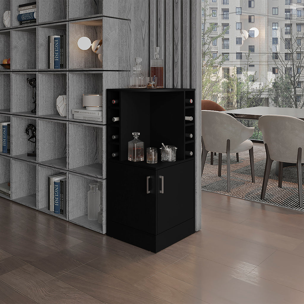 Jakes 42' Tall Corner Bar Cabinet with Eight Wine Bottle Cubbies and Double Door cabinet, Living Room, Liquor Cabinet, Storage Cabinet Black Wengue