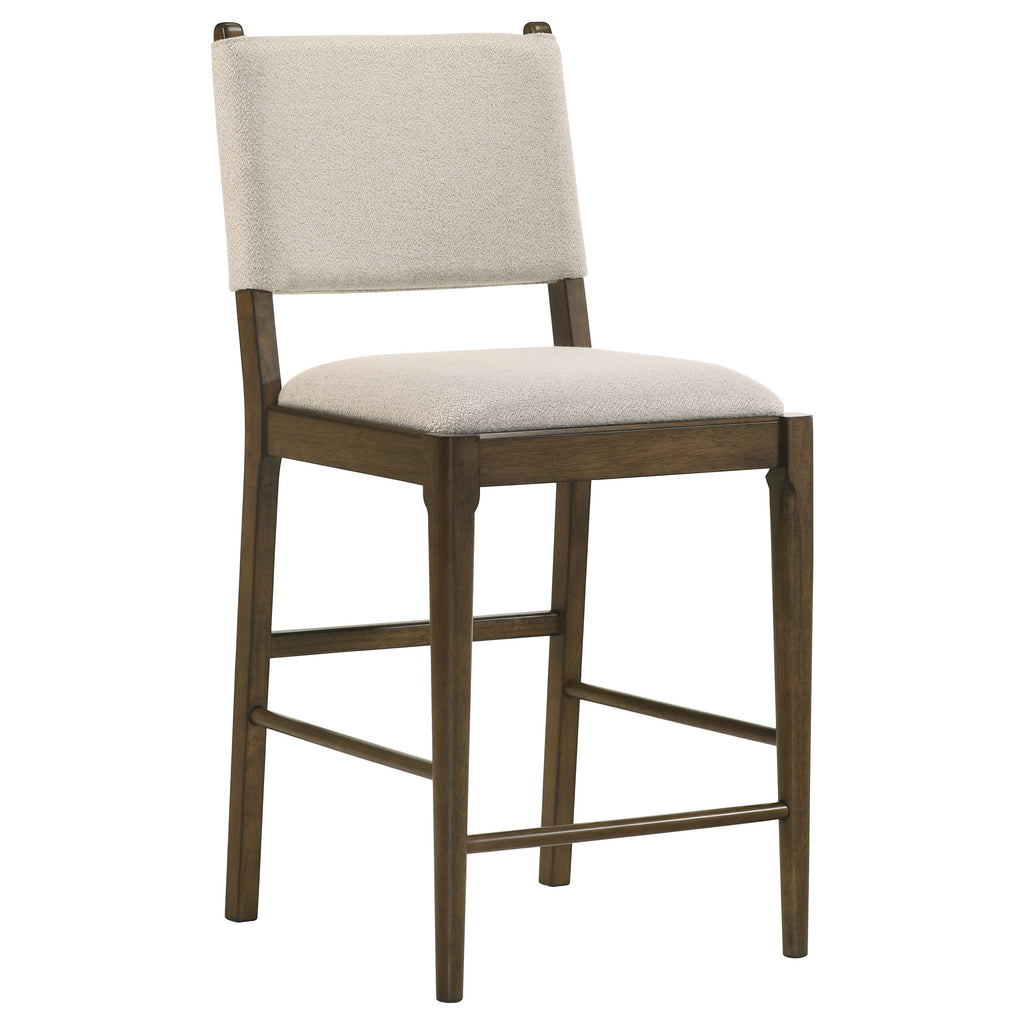 Crispin Brown Upholstered Counter Side Chair Set of 2 in Light Tan Fabric with Brown Wood Frame, 40.25in H