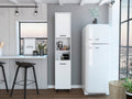 Hobart Pantry, Four Legs, Three Interior Shelves, Two Shelves, Two Cabinets -White