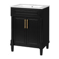 Modern Black Bathroom Vanity with Integrated Ceramic Sink, 2-Door Cabinet, 24' Single Sink for Small to Medium Restrooms