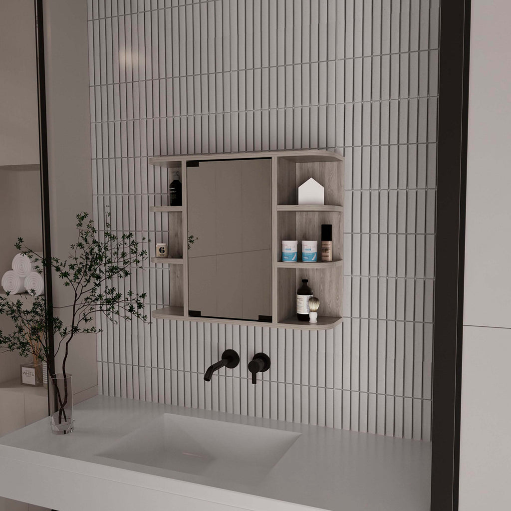Roseburg 6-Shelf Medicine Cabinet with Mirorr Light Grey