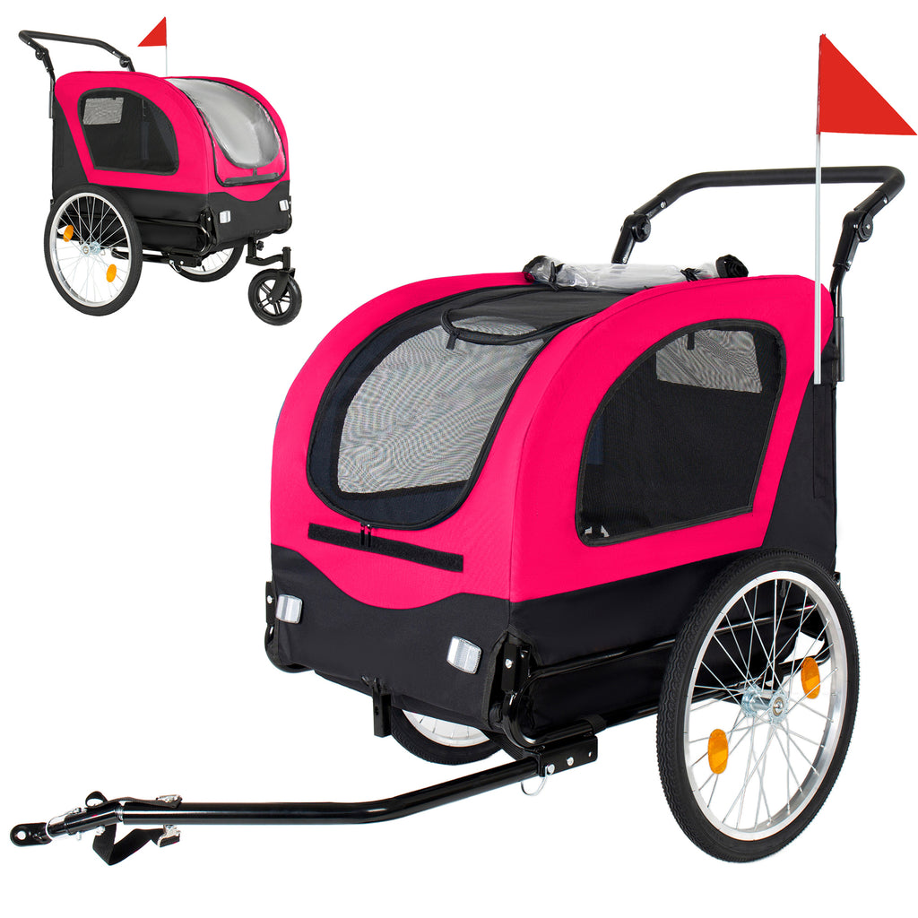 2-in-1  Bike Trailer & Pet Stroller for Dogs up to 110lbs– Foldable Pet Carrier Cart with Front Caster & 20'' Quick Release Air-Filled Wheels, Breathable Mesh and PVC Rain Cover, Red