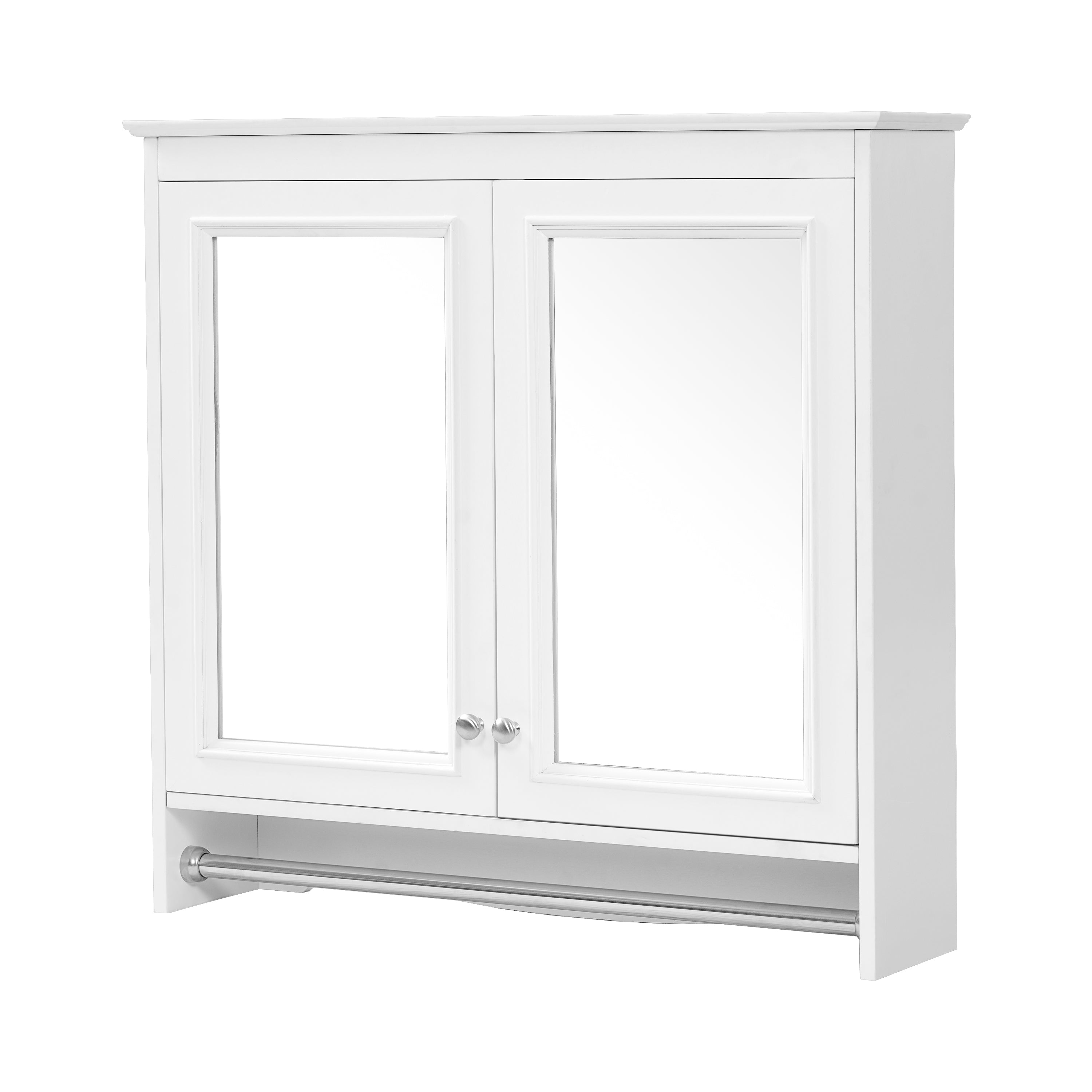 Modern 30-inch Wall-Mounted Mirror Cabinet with Adjustable Shelves, Soft-Close Doors, High-Definition Mirror in White Finish, MDF and Rubber Wood Construction
