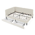 Beige Velvet Upholstered Platform Bed Frame with 2 Storage Drawers and Adjustable Sofa Bed, Full Size
