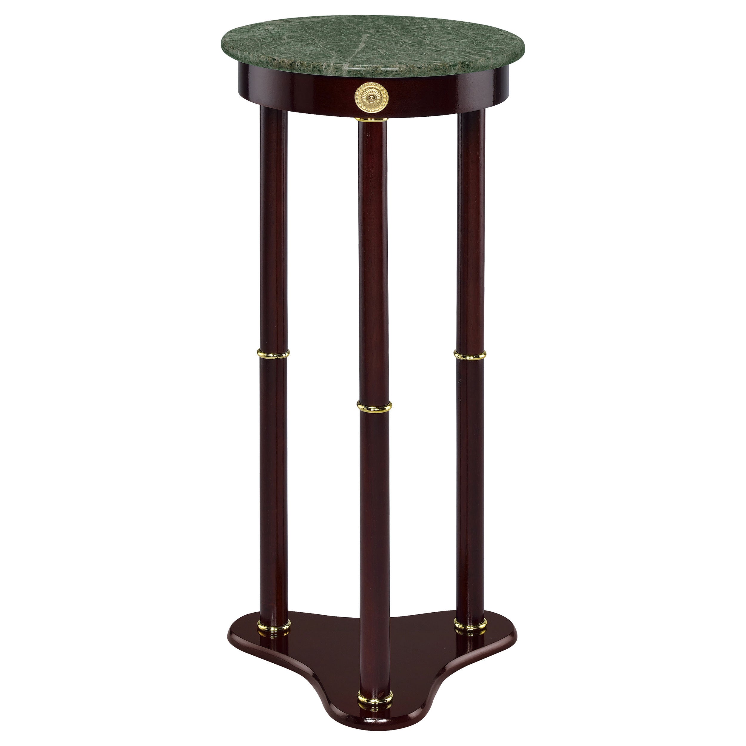 Elna Merlot and Green Accent Side Table with Round Top Plant Stand in Rich Brown Finish, Solid Wood and MDF Construction, 12x12x27.5 inches