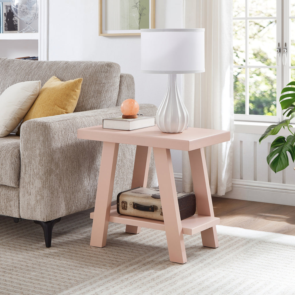 Athens Contemporary Wood Shelf Side Table in Pink