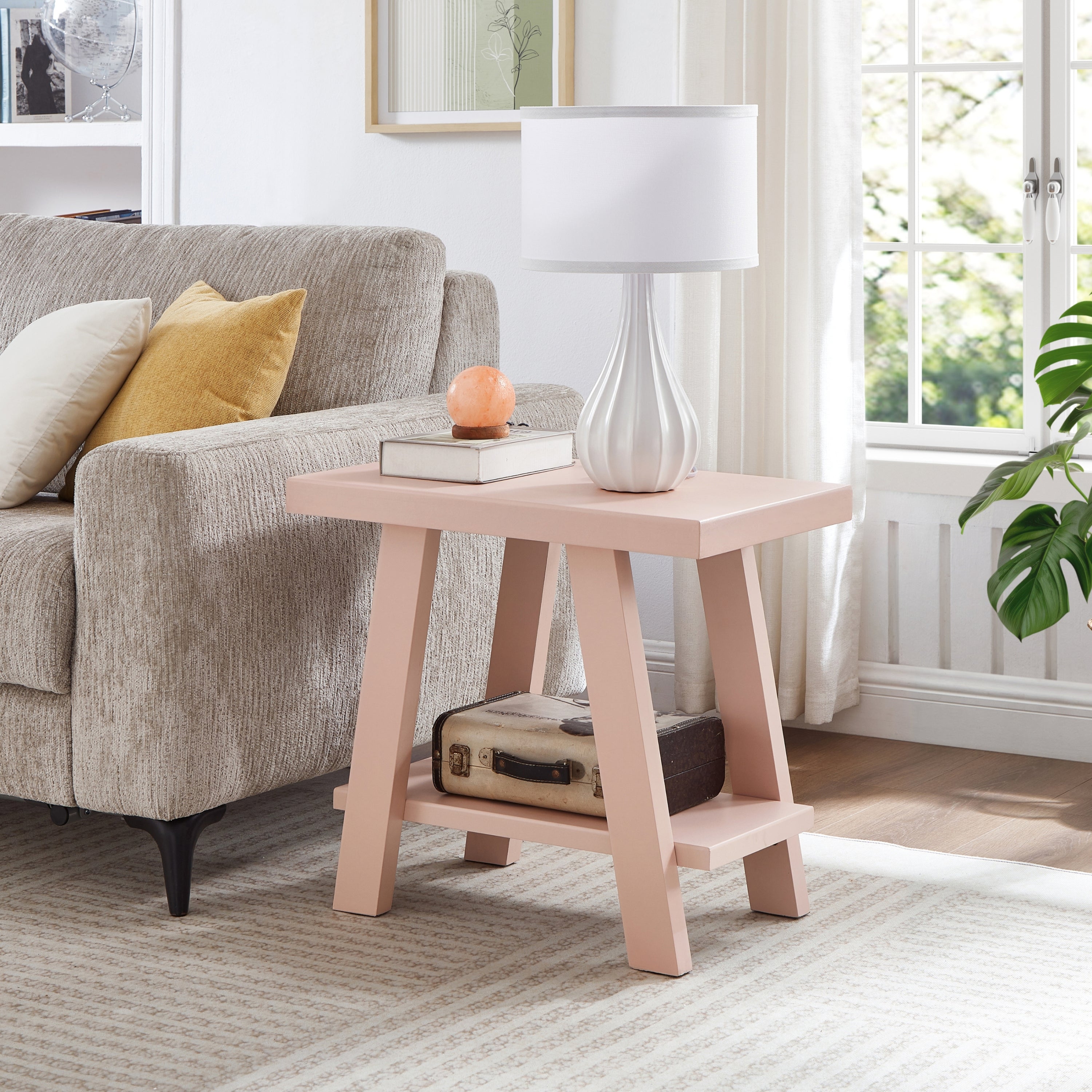 Athens Contemporary Wood Shelf Side Table in Pink