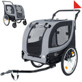 2-in-1 Bike Trailer & Pet Stroller for Dogs up to 100lbs– Foldable Pet Carrier Cart with two 8'' Front Caster & 20'' Quick Release Air-Filled Wheels, Breathable Mesh and PVC Rain Cover, Gray