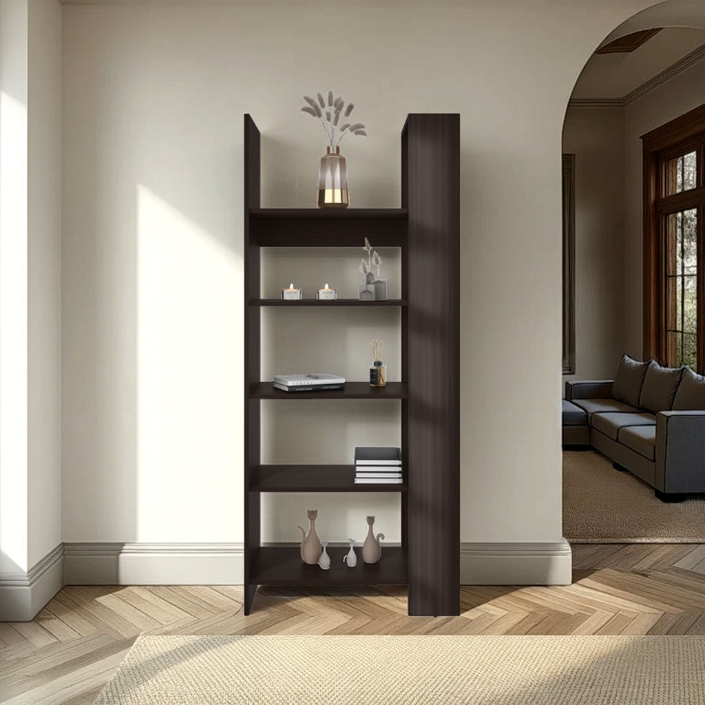 Woodstock Bookcase, Modern Vertical Design, Freestanding Storage Unit, Stained Walnut