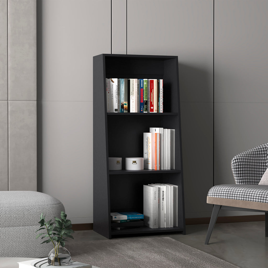 Note 47' Tall Three-Tier Ladder Bookcase Black