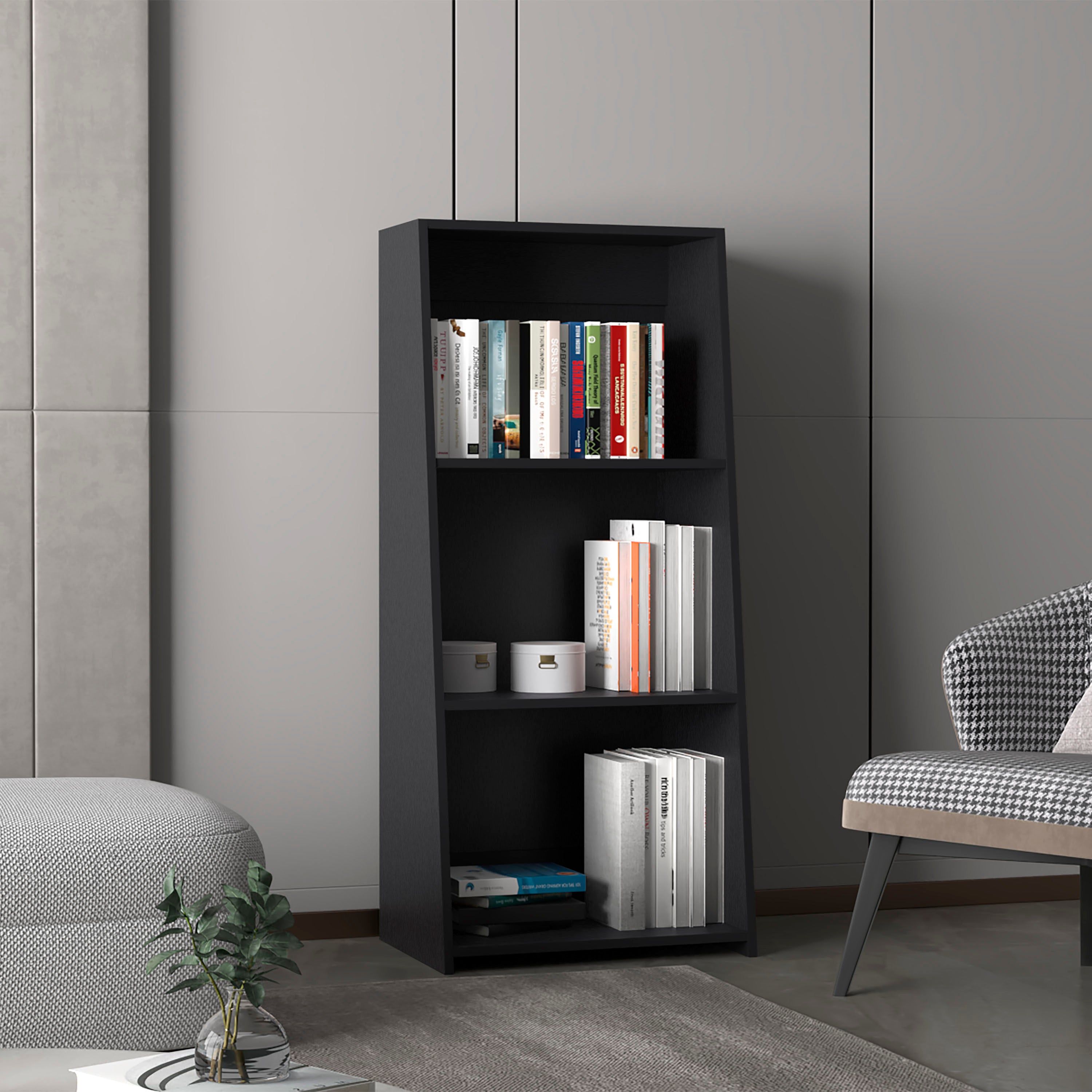 Note 47' Tall Three-Tier Ladder Bookcase Black