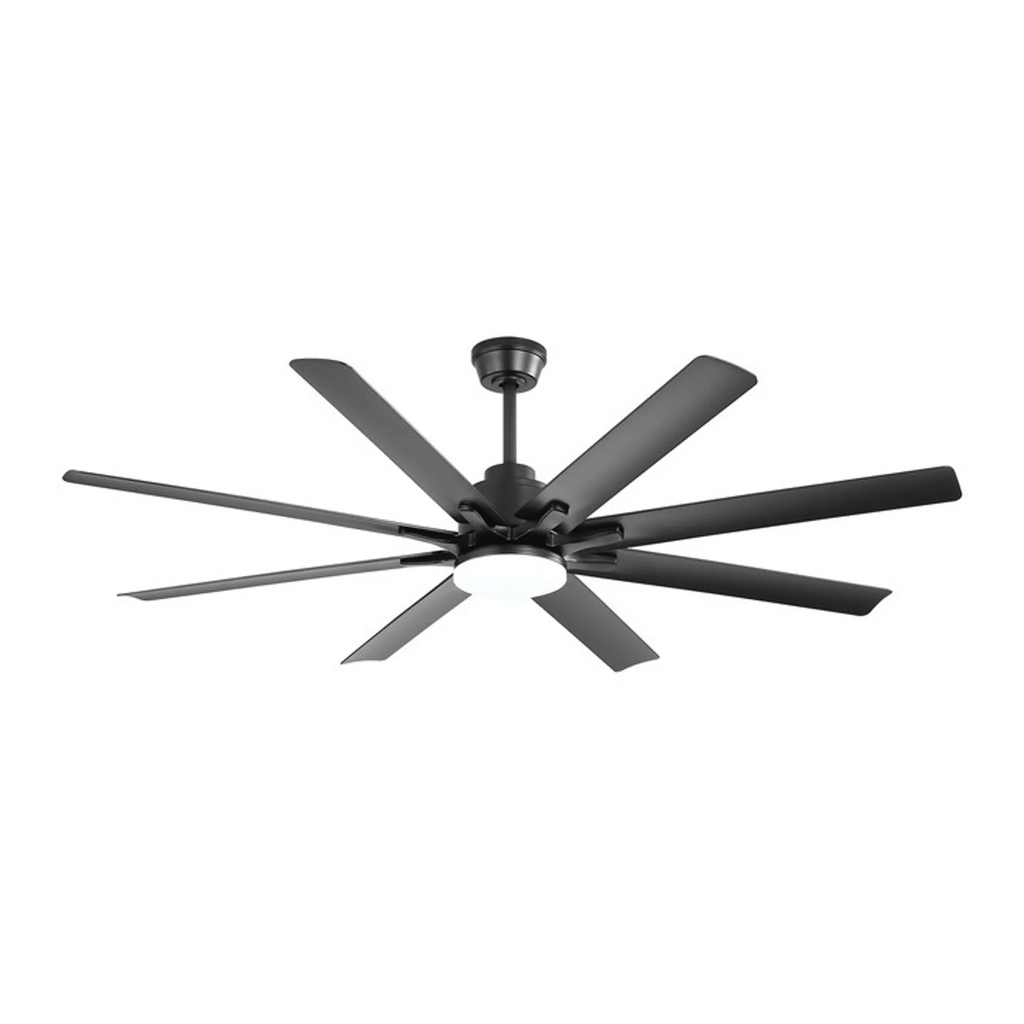 66 Inch Modern Ceiling Fan with Dimmable LED Light, 8 ABS Blades, Smart Remote Control, Reversible DC Motor in Matte Black for Home Office and Living Spaces