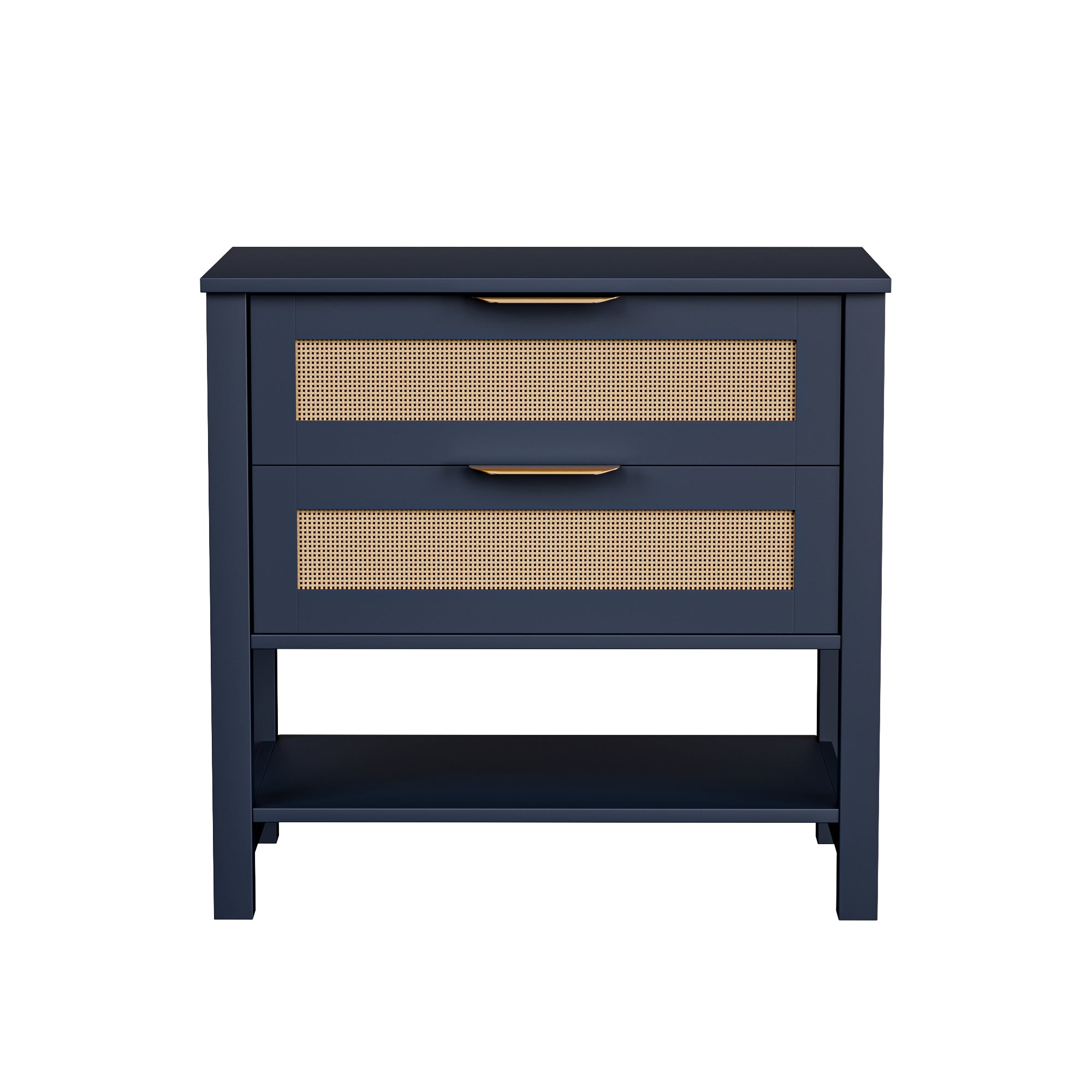 Rattan Nightstand with 2 Drawers and Storage Shelf Boho Bedside Narrow Side Table for Bedroom