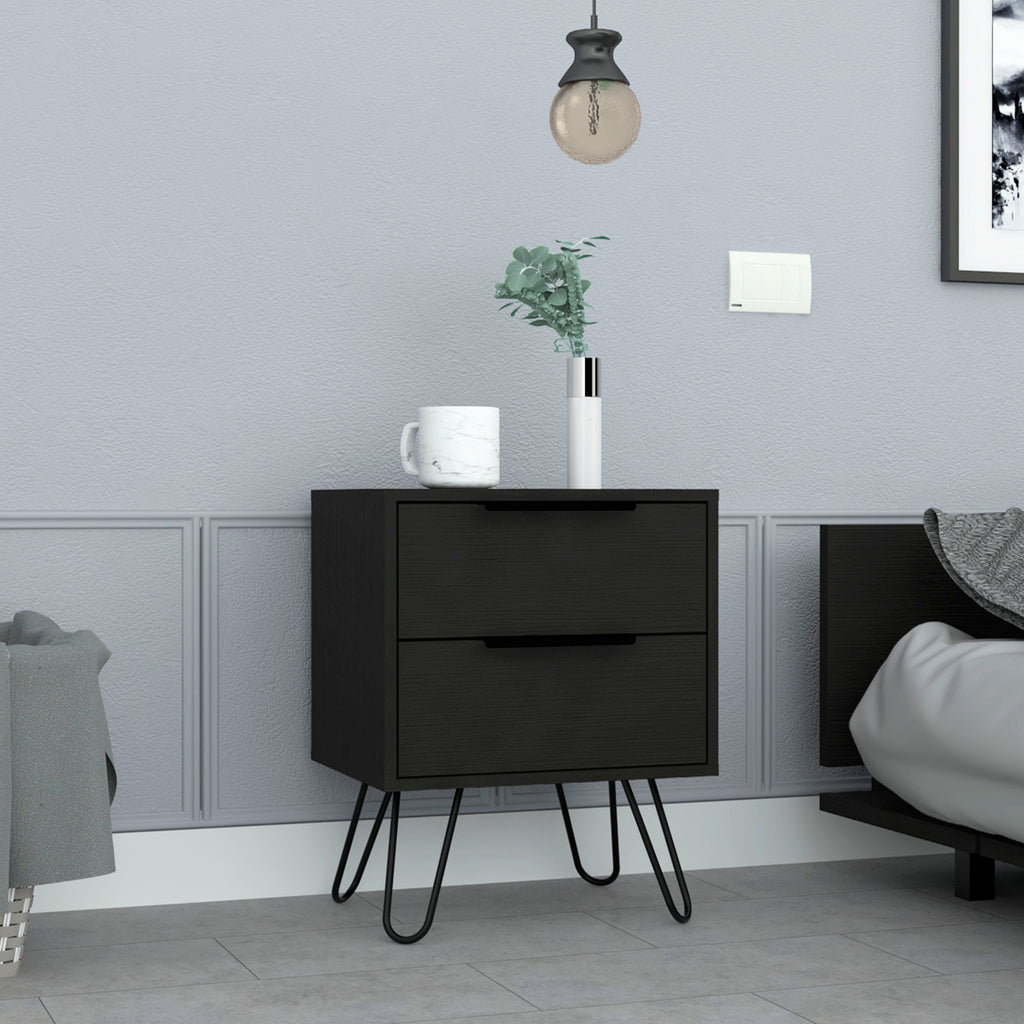 Augusta 2 Nightstand , End Table, Side Table Four Legs, Two Drawers -Black