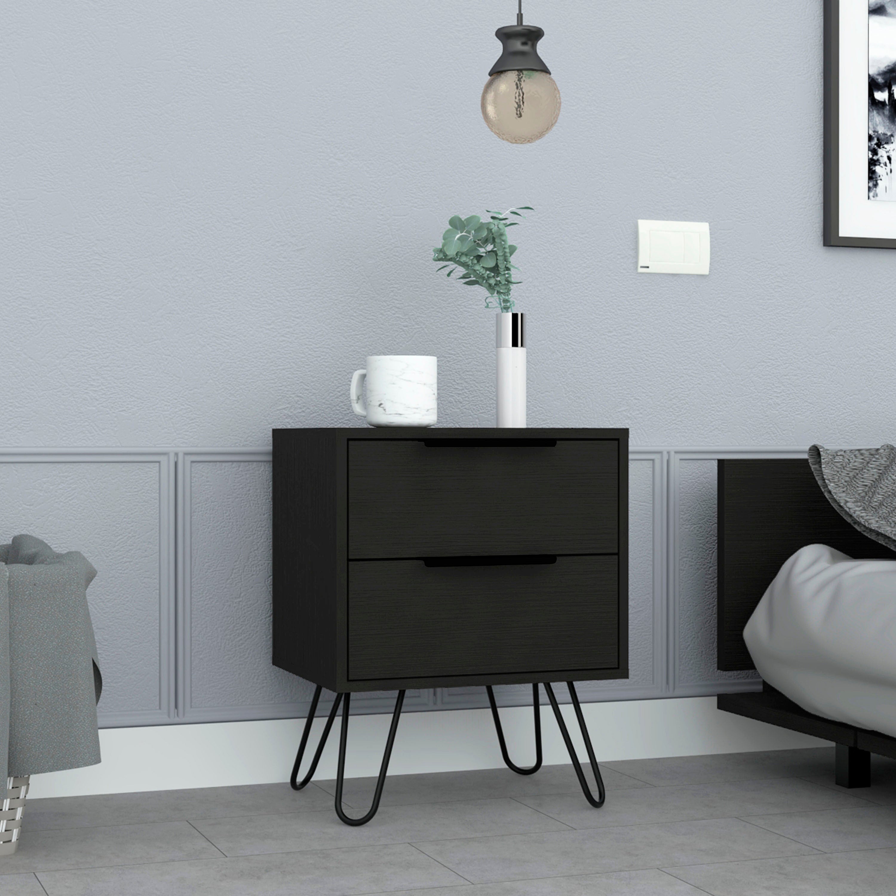 Augusta 2 Nightstand , End Table, Side Table Four Legs, Two Drawers -Black