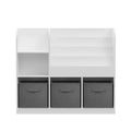 Kids Bookcase and Bookshelf with 3 Collapsible Fabric Drawers, Multifunctional Display Stand for Bedroom, Playroom, Hallway in White/Gray, MDF and Fabric
