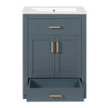 Blue Modern Bathroom Vanity with Integrated Ceramic Sink, 2-Door Cabinet with Tip-Out Drawer, 24' Single Sink for Small to Medium Bathrooms