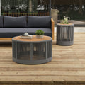 Rustic Industrial Table Set,Coffee Table & Side Table with Woven Rope Design, Modern Functionality Stylish Table Set for Living Room and Home Decor-Rope Grey