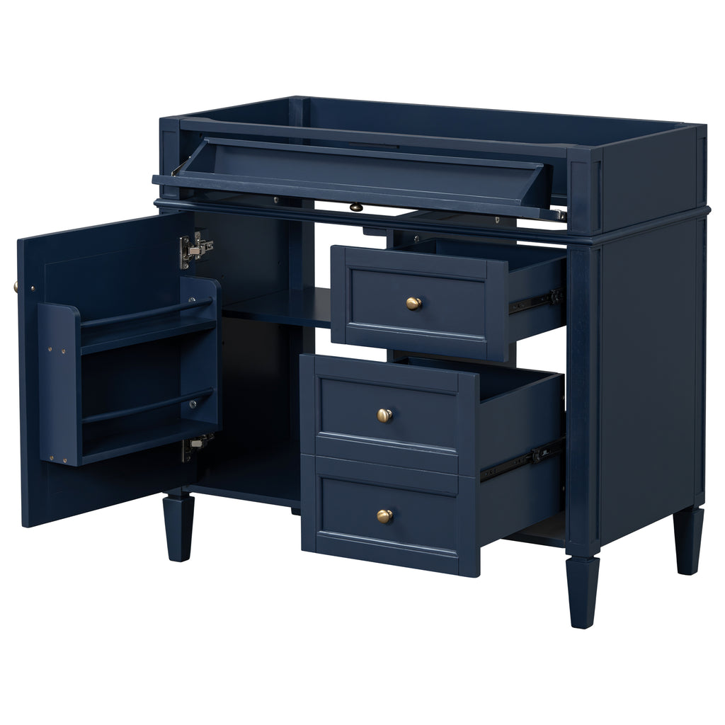 Modern Blue Bathroom Vanity with 2 Drawers and Tip-out Drawer, Solid Wood Frame, 36'' Storage Cabinet (No Sink Included)