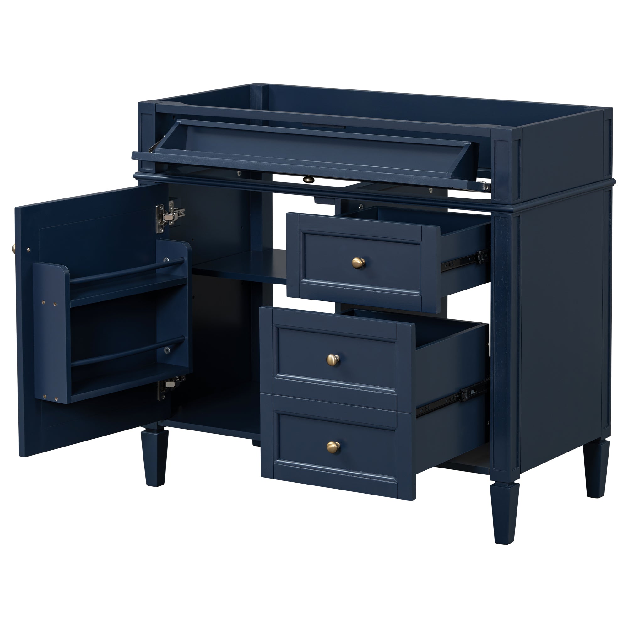 Modern Blue Bathroom Vanity with 2 Drawers and Tip-out Drawer, Solid Wood Frame, 36'' Storage Cabinet (No Sink Included)