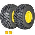 Set of 2 20x10.00-8 Lawn Mower Tires and Wheel Assembly, 4-Ply Tubeless Turf Tread Heavy Duty, 3.5' Centered Hub with 3/4' Bore and 3/16' Keyway, Yellow Steel Rim for Commercial Mowers, 1190 lbs Capac