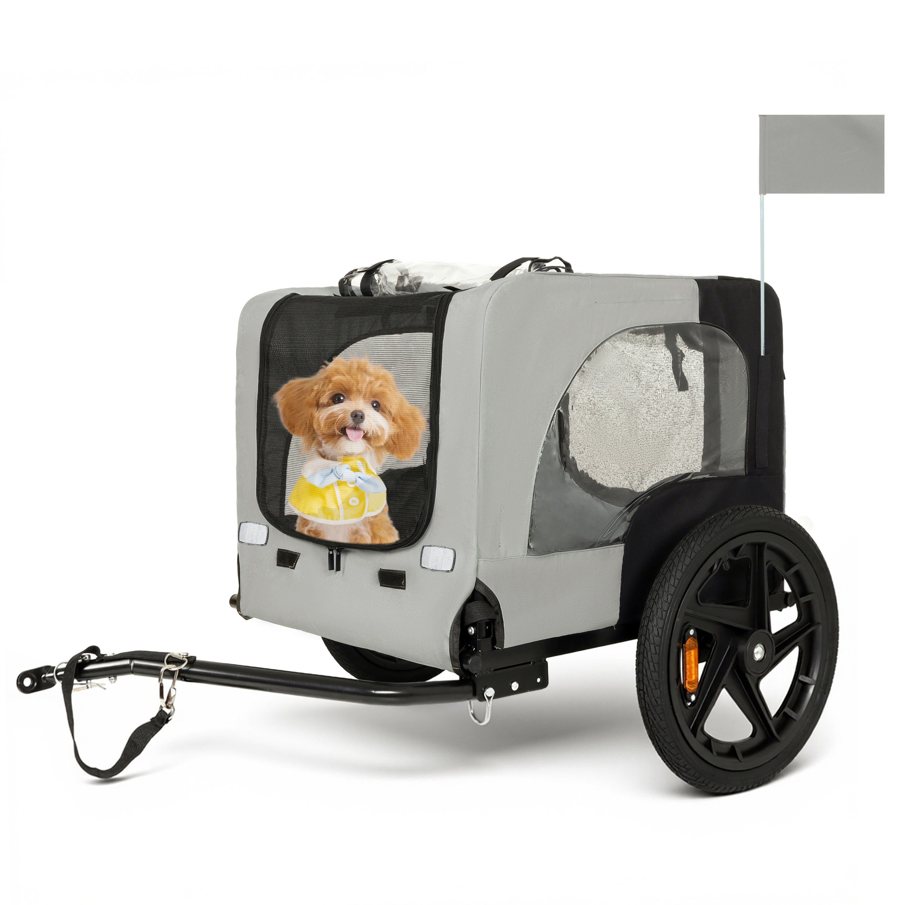 Outdoor Heavy Duty Collapsible Pet Bike Trailer with 16-Inch All-Terrain Wheels & Universal Hitch – Foldable Dog/Cargo Carrier Cart for Bicycles, black+grey