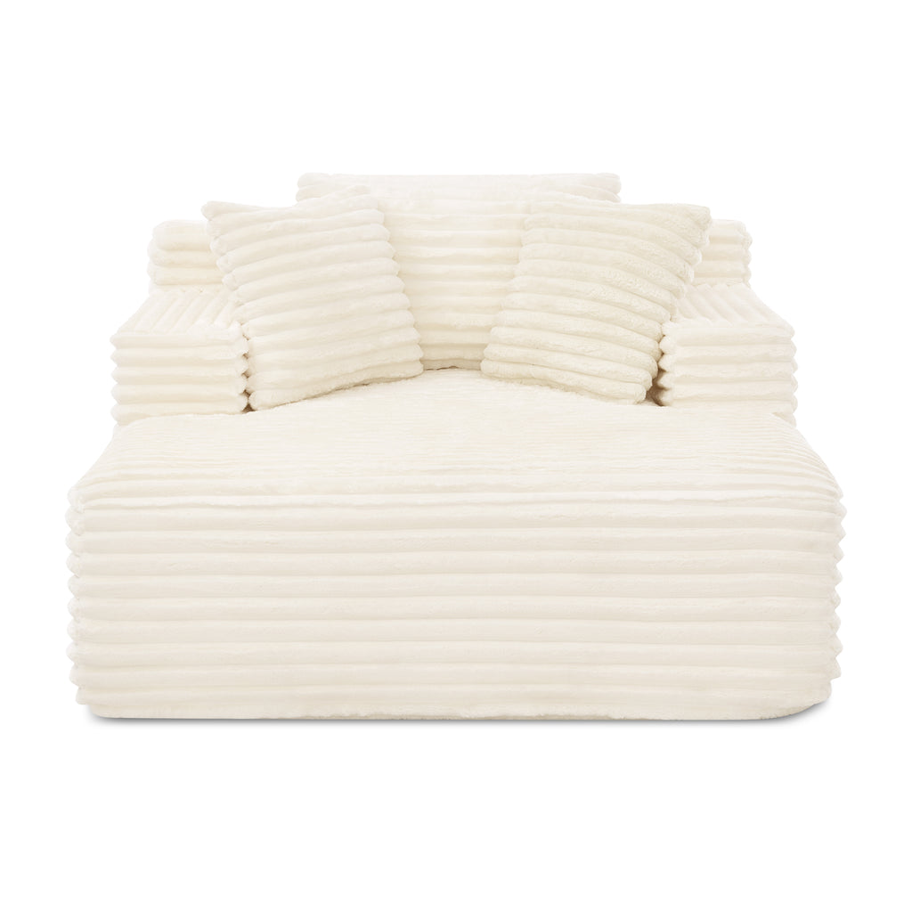 Beige Corduroy Foam Chaise Lounge Sofa Bed with Deep Seat, Compressible Cloud Couch for Living Room, Bedroom, Apartment